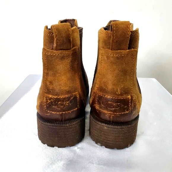 UGG Bonham II Chelsea Ankle Boots Brown Distressed PullOn Shearling Lined - Picture 4 of 11